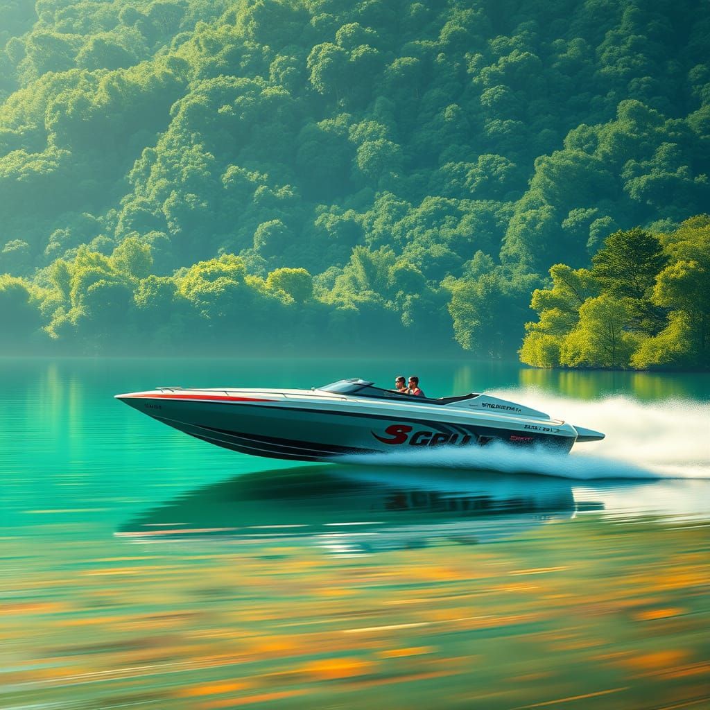 Futuristic Speedboat in Vibrant Tropical Paradise