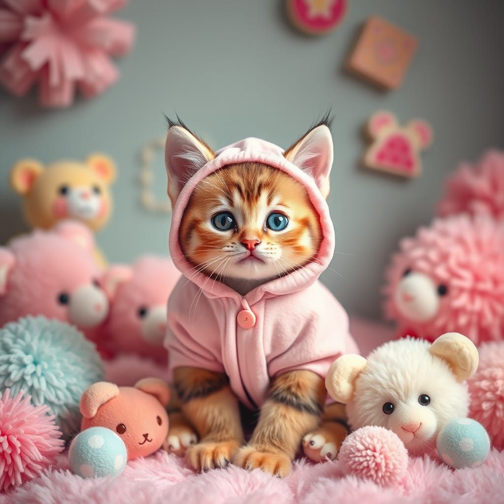 Pastel Kitten in Onesie: Kawaii Digital Art
