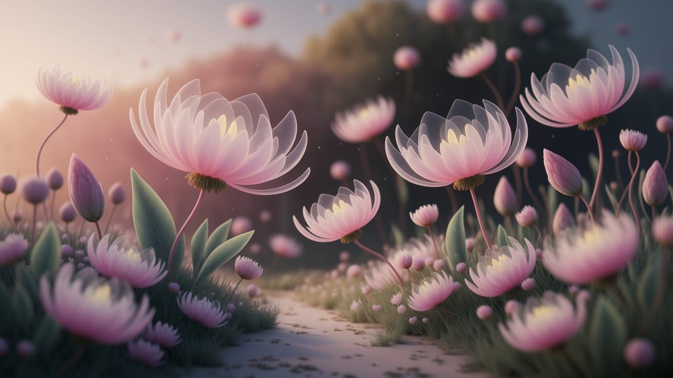 Dreamy Floral Landscape with Ethereal Flowers