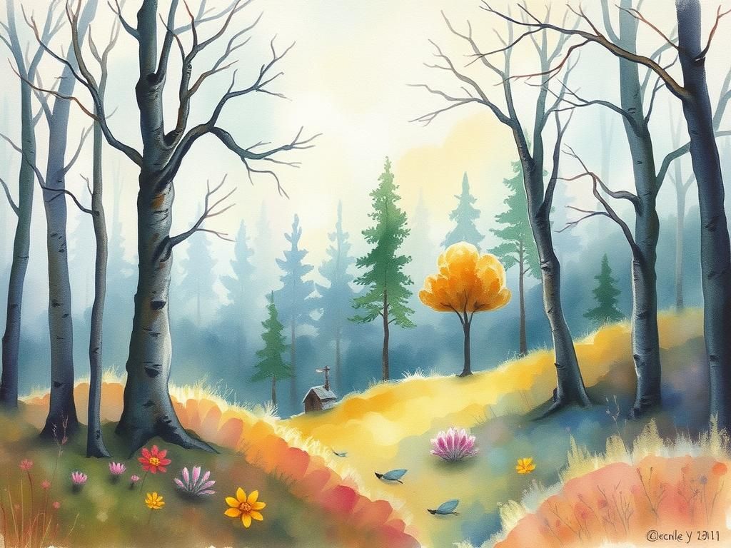 Mystical Forest: Whimsical Watercolor Landscape