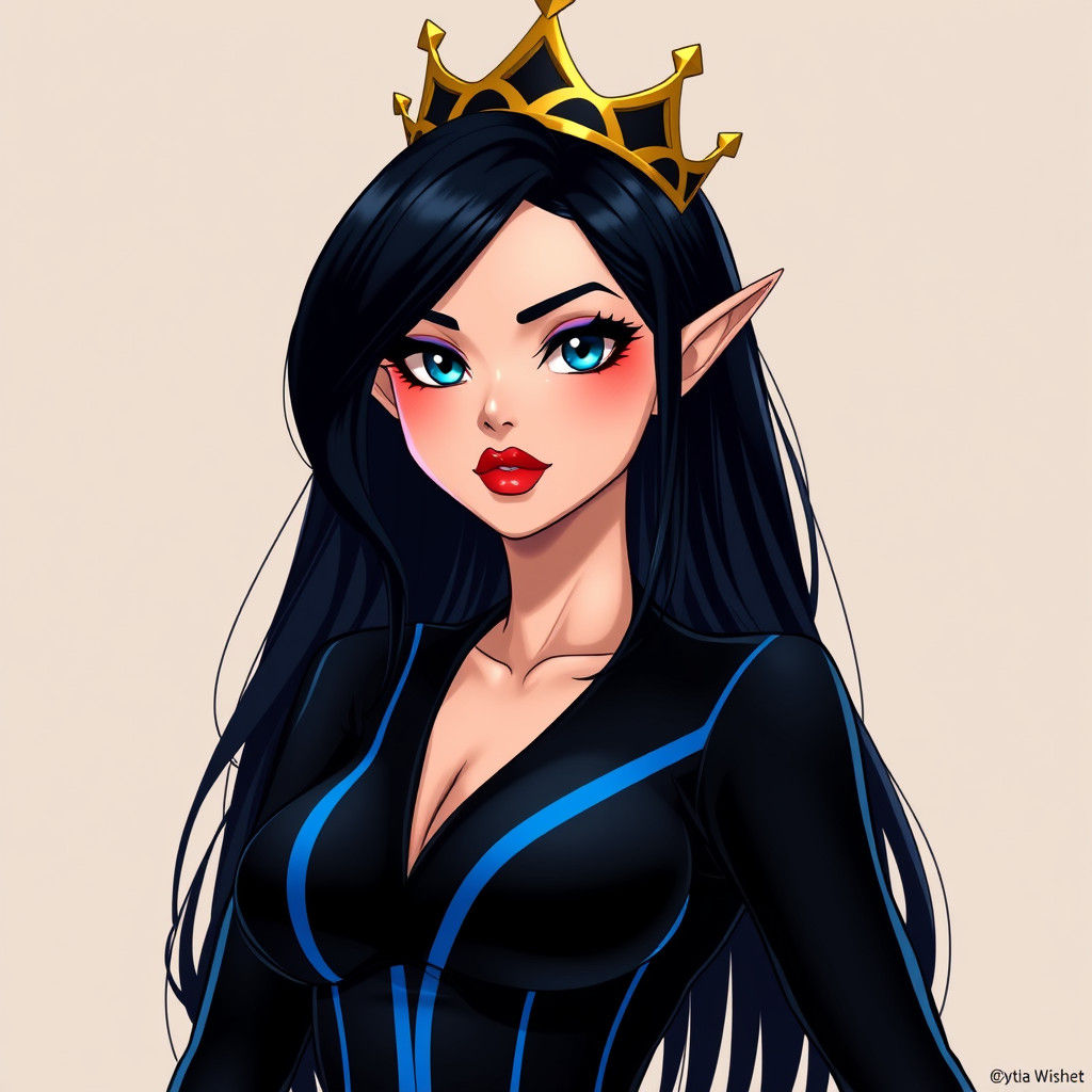 Elegant Elf Queen in Sleek Anime Style