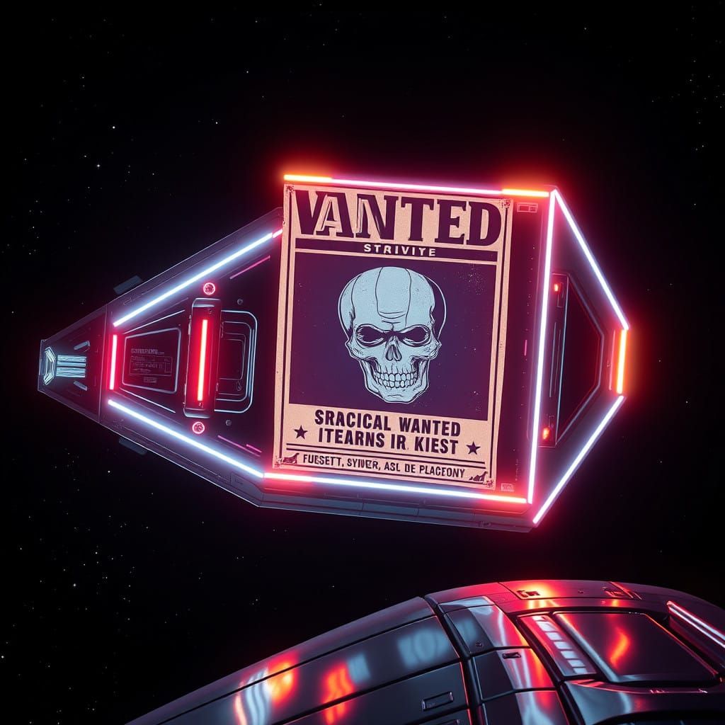 Futuristic Wanted Poster Radiates Neon Glow in Space