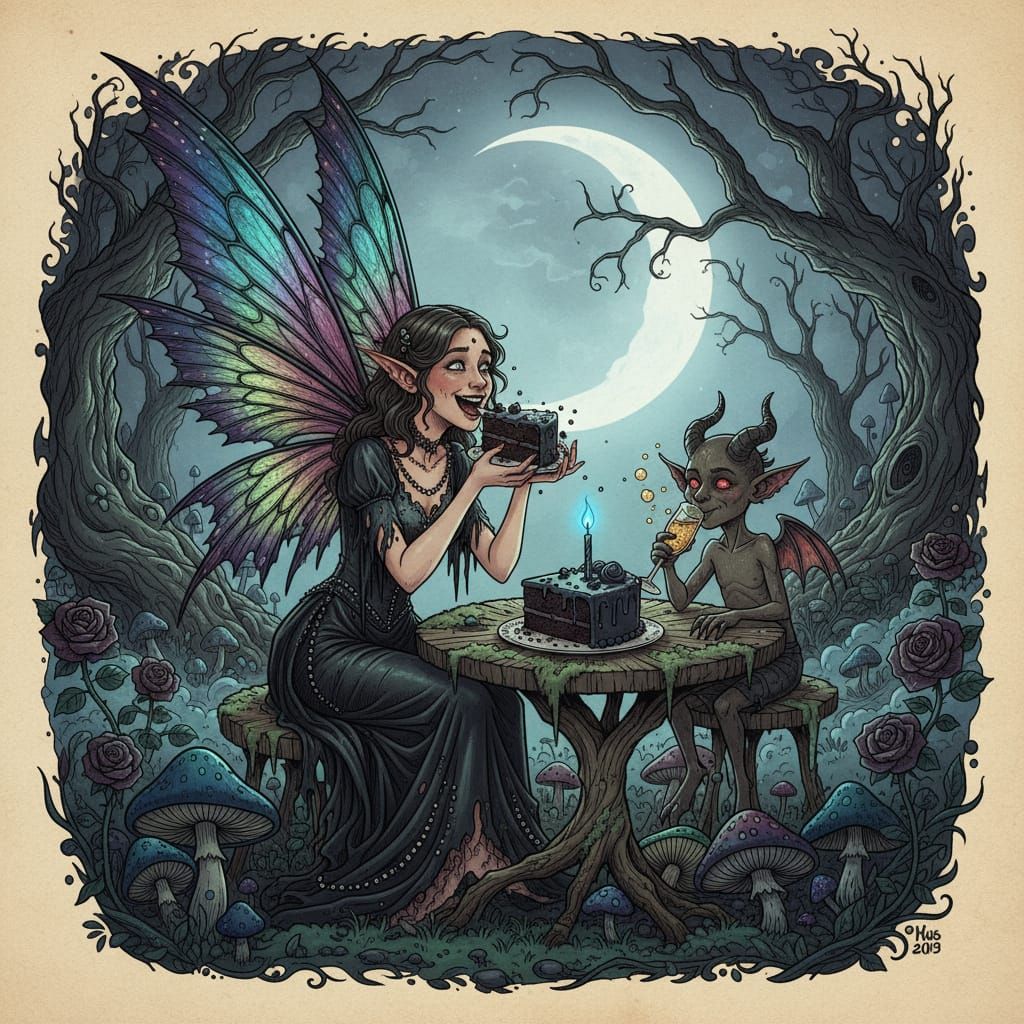 Dark Fairy Birthday Party with Demon in Gothic Garden
