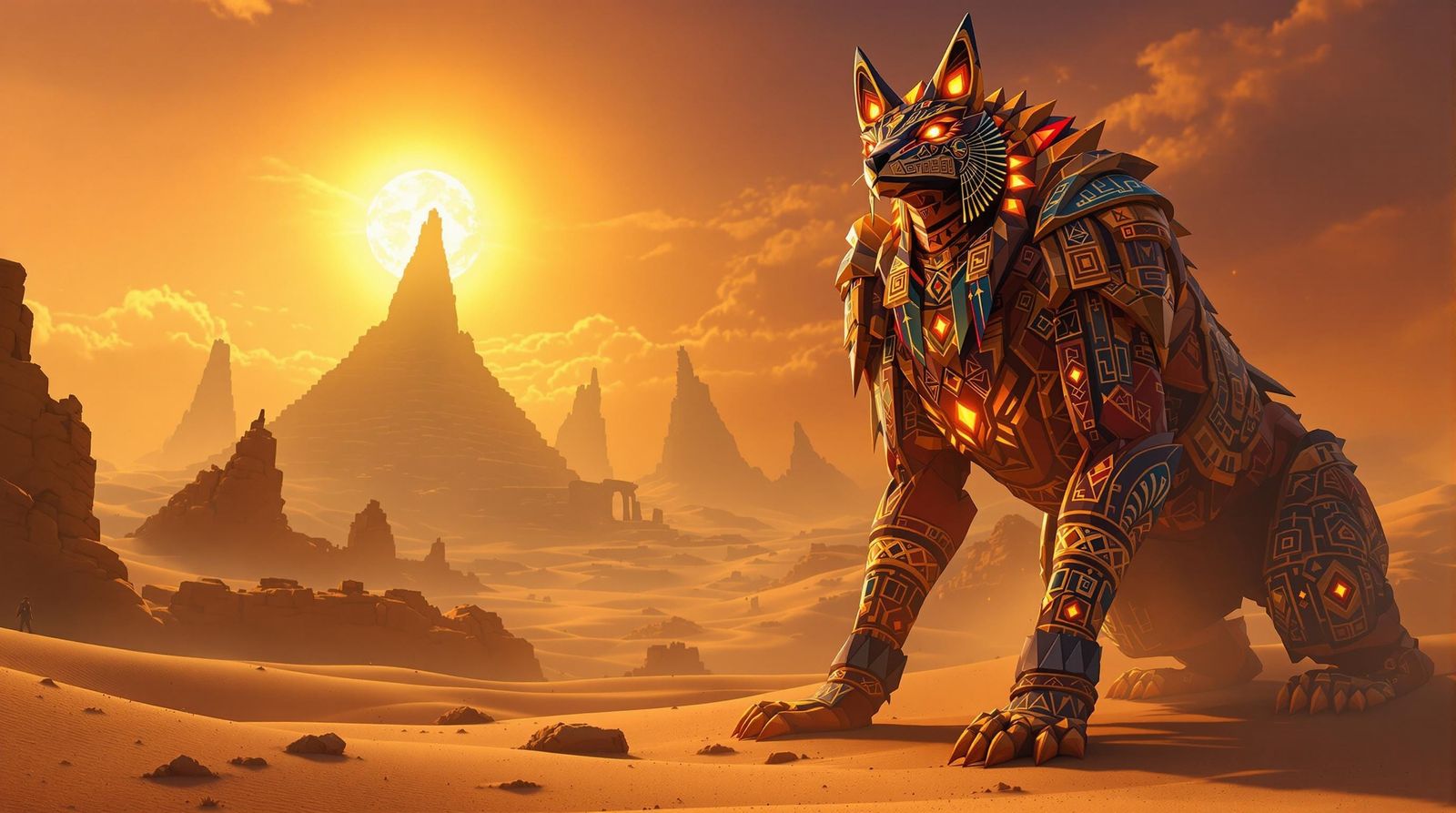 Surreal Egyptian Guardian Commands Dunes Battlefield