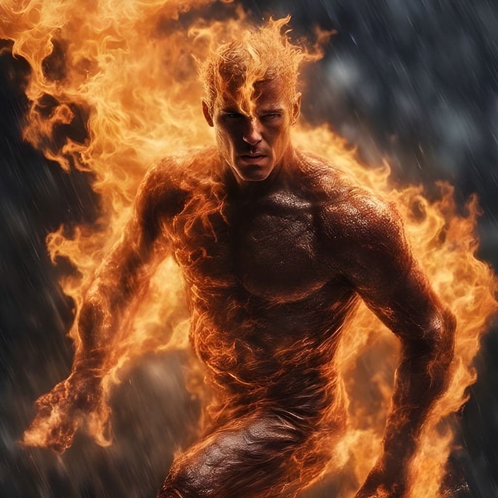 Hyperrealistic Portrait of Human Torch in Flames