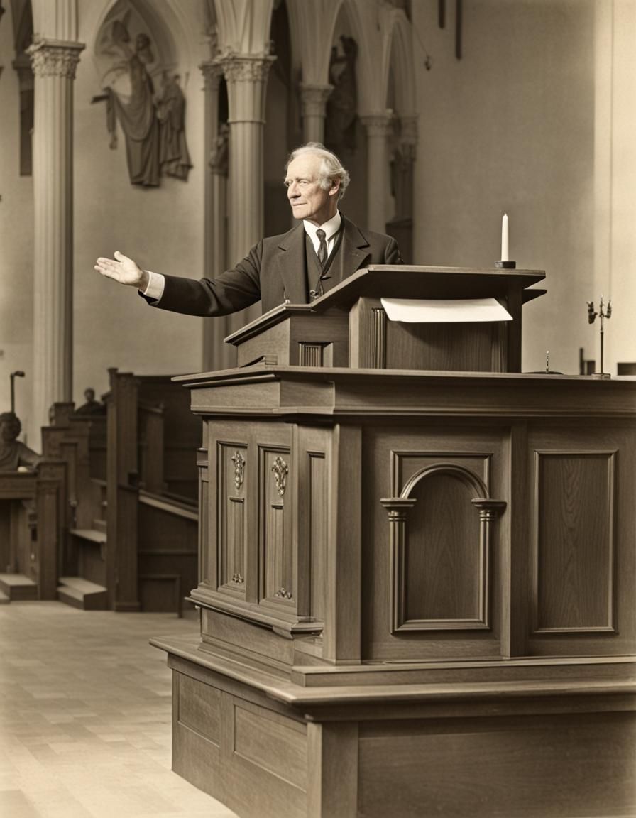 Reptilian Pastor at Church Pulpit: Photograph