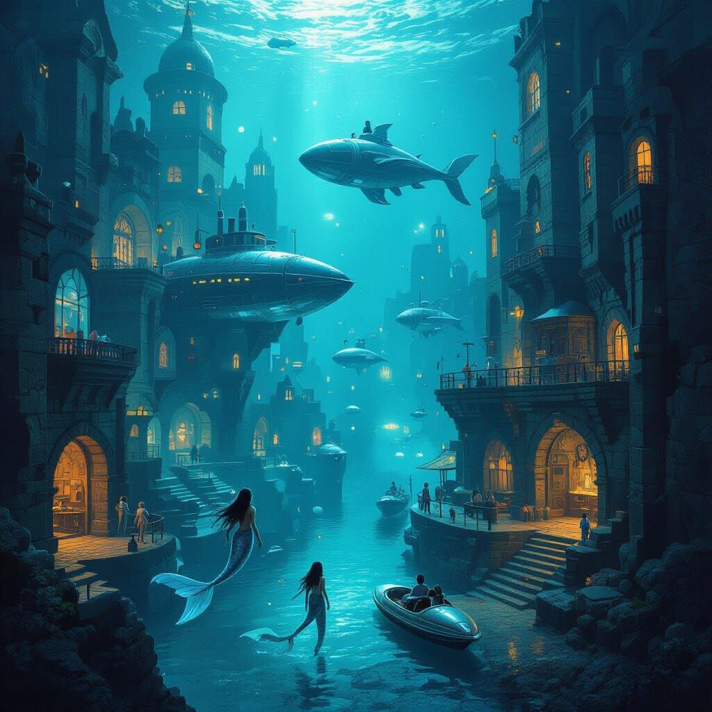 Underwater City of Merfolk in Fantasy Style