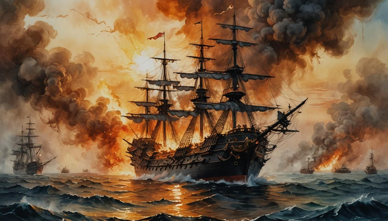 Galleon Battleship in Epic Watercolor Battle