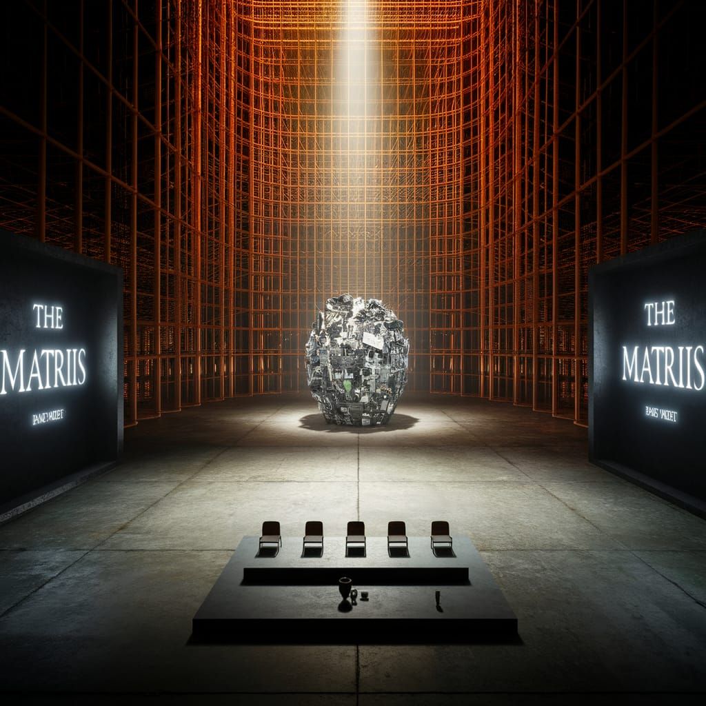 Cyberpunk Industrial Hall with The Matrix Central Structure