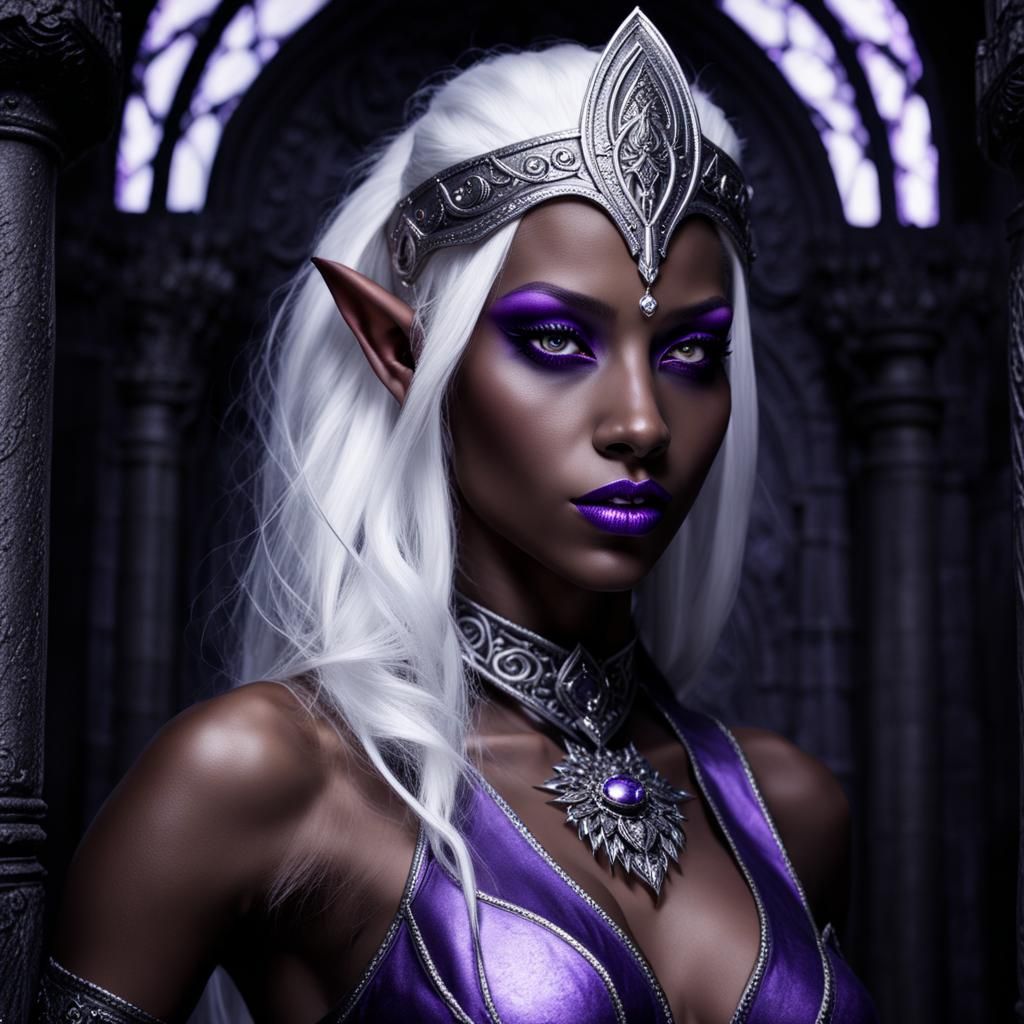 Drow Priestess in Dark Temple, Ultra-Realistic