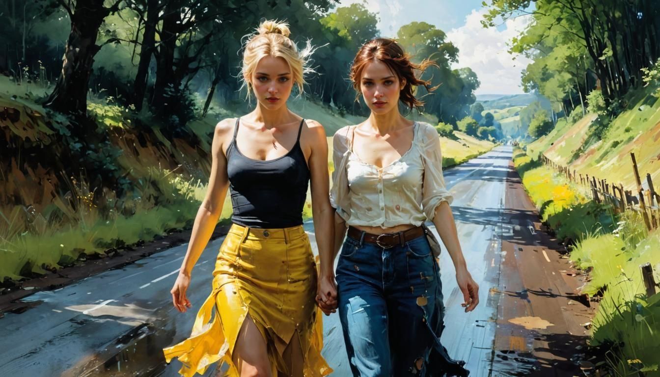 Detailed Country Road Painting in Fine Art Style