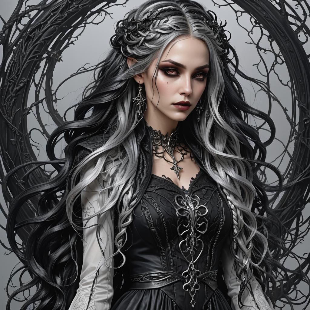 Gothic Sorceress with Jester Outfit in Hyperrealism