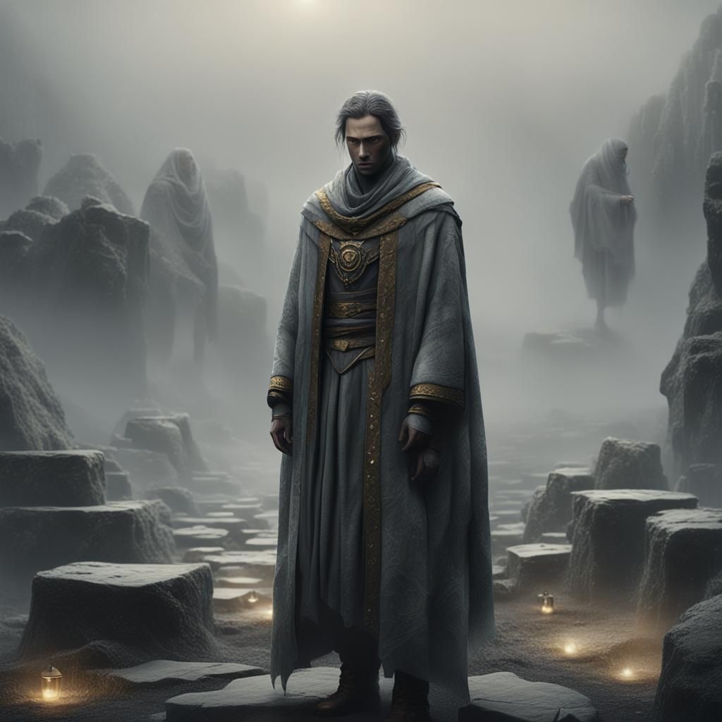 Grey Cleric in Misty Atmosphere
