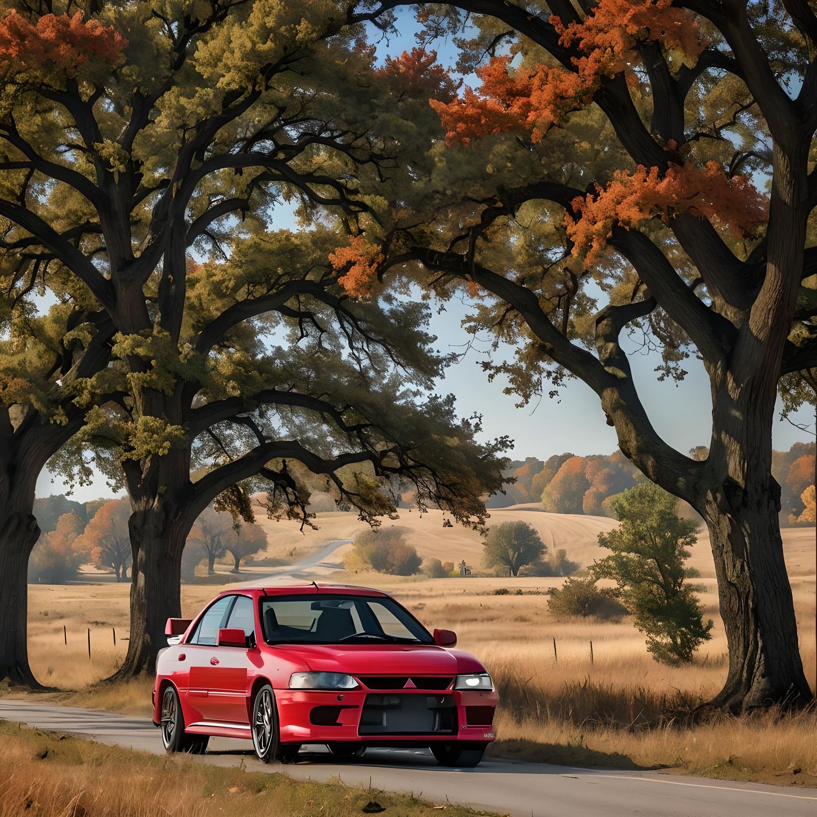 Autumn Country Road Scene with Colorful Trees