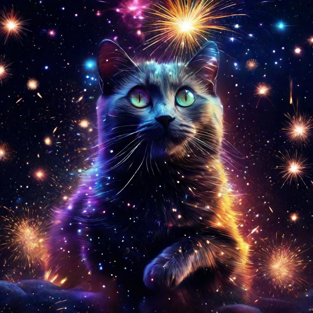 Diamond Cat Fireworks: 8k Resolution Concept Art