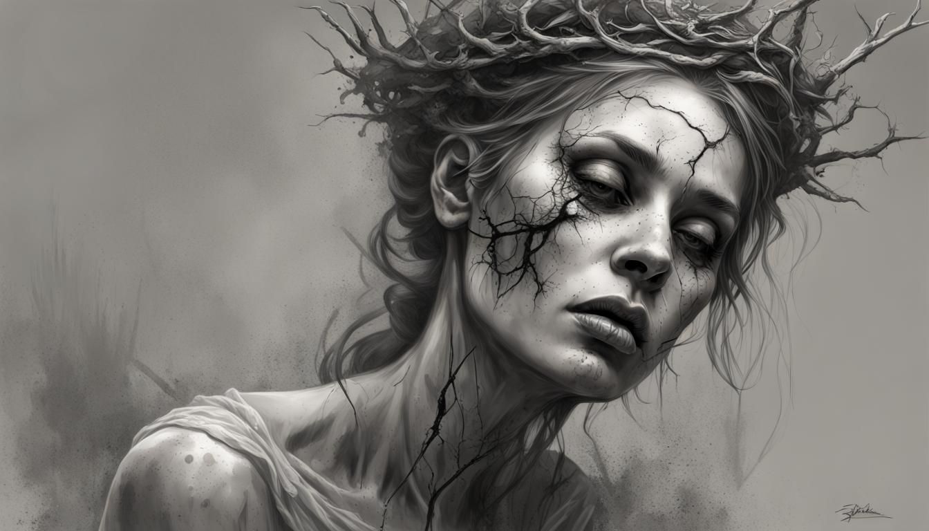 Ethereal Zombie Muse Portrait in Black and White