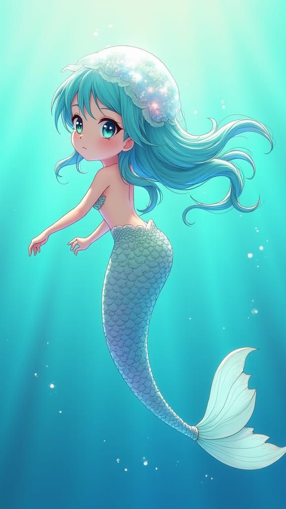 Anime Mermaid with Jellyfish Hair in Pop Art Style