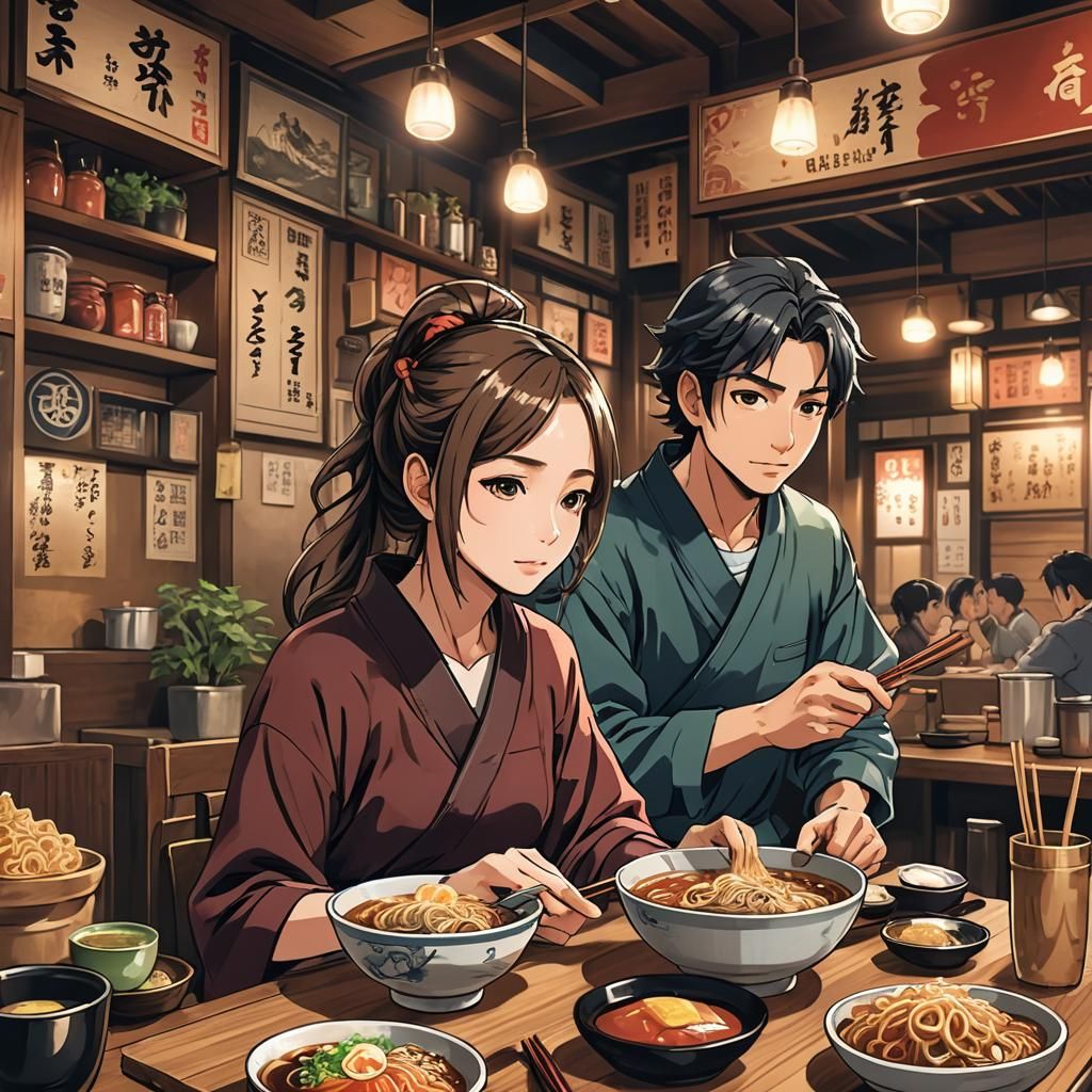 Anime Style Ramen Restaurant Scene