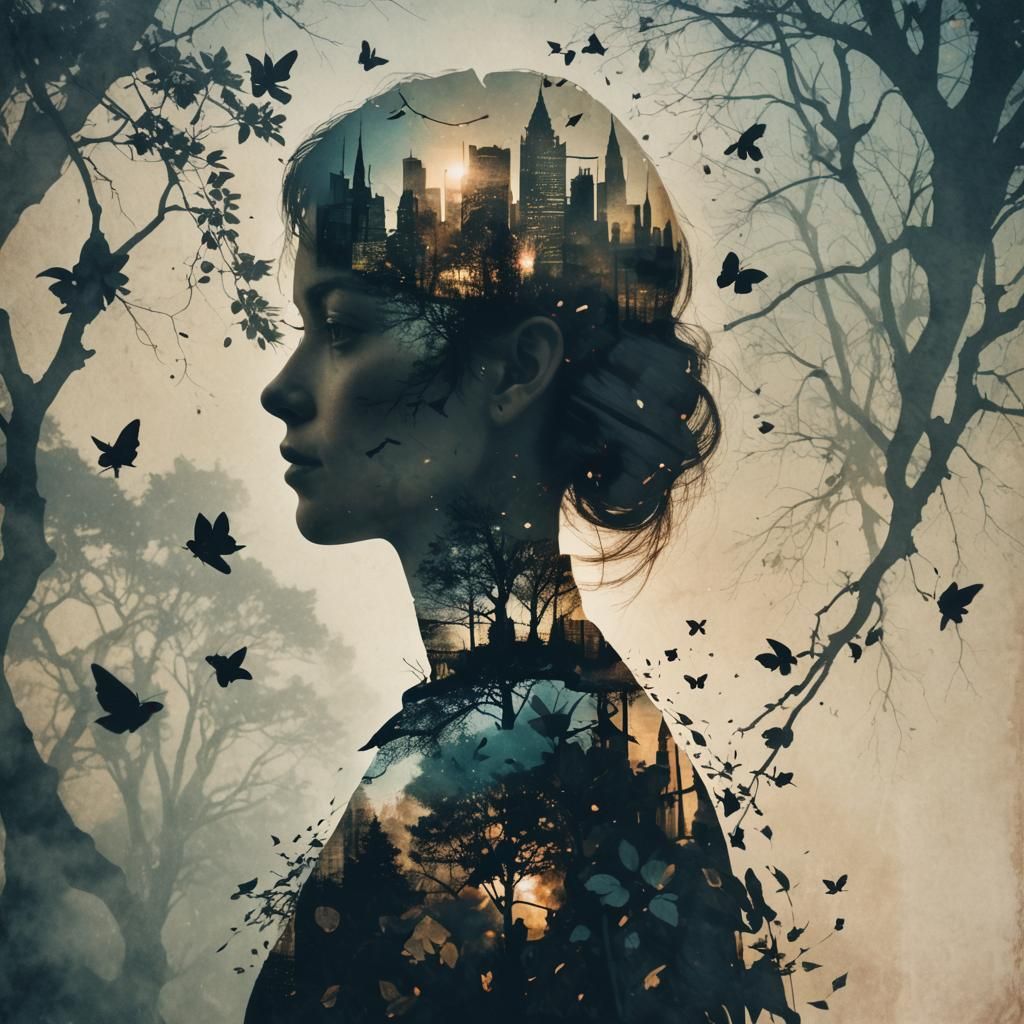 Double Exposure: Silhouette Filled with Life's Journey