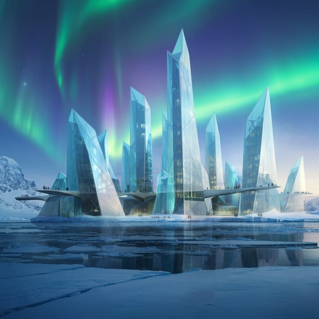 Futuristic Arctic City on Floating Ice Platforms