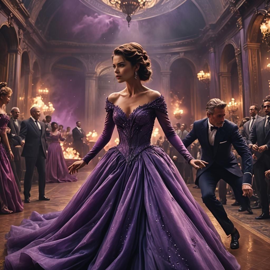 Woman in Gown About to Kill a Man