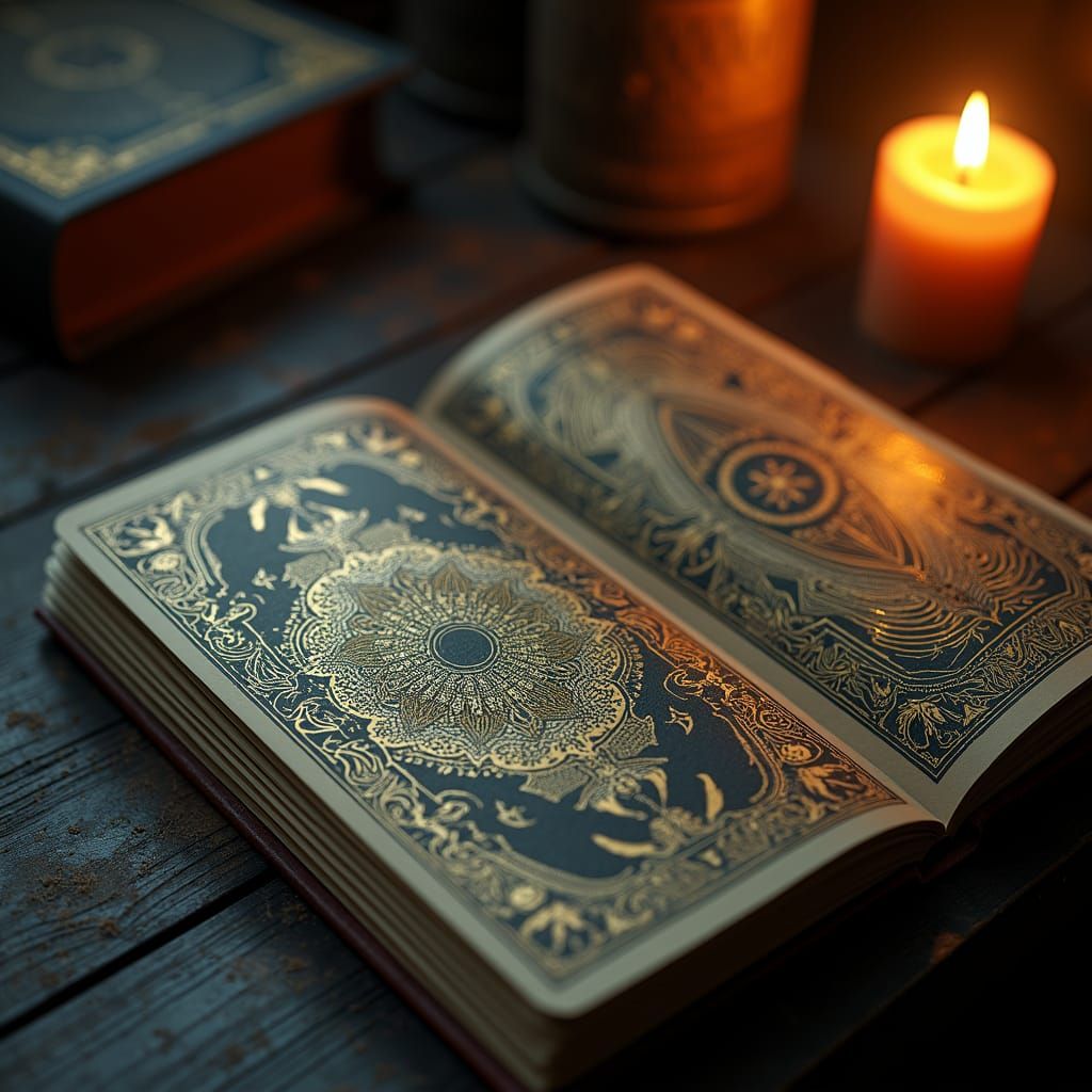 Waite Tarot Cards in Mystical Library