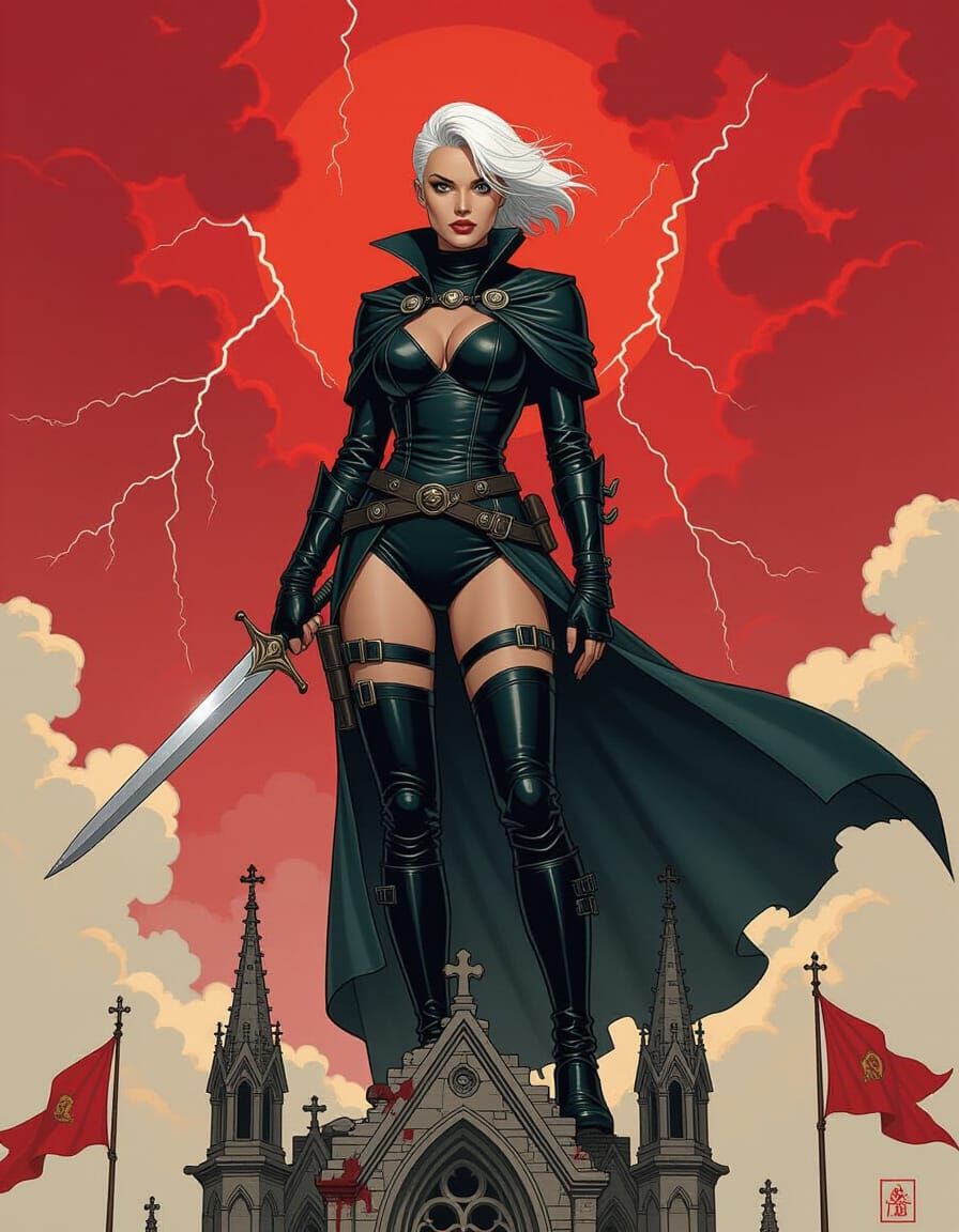 Warrior Woman on Cathedral Spire, Digital Art