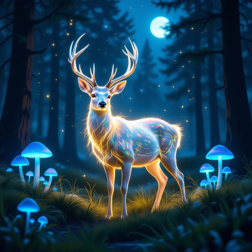 Mystical Deer in Enchanted Forest, Astral Glow