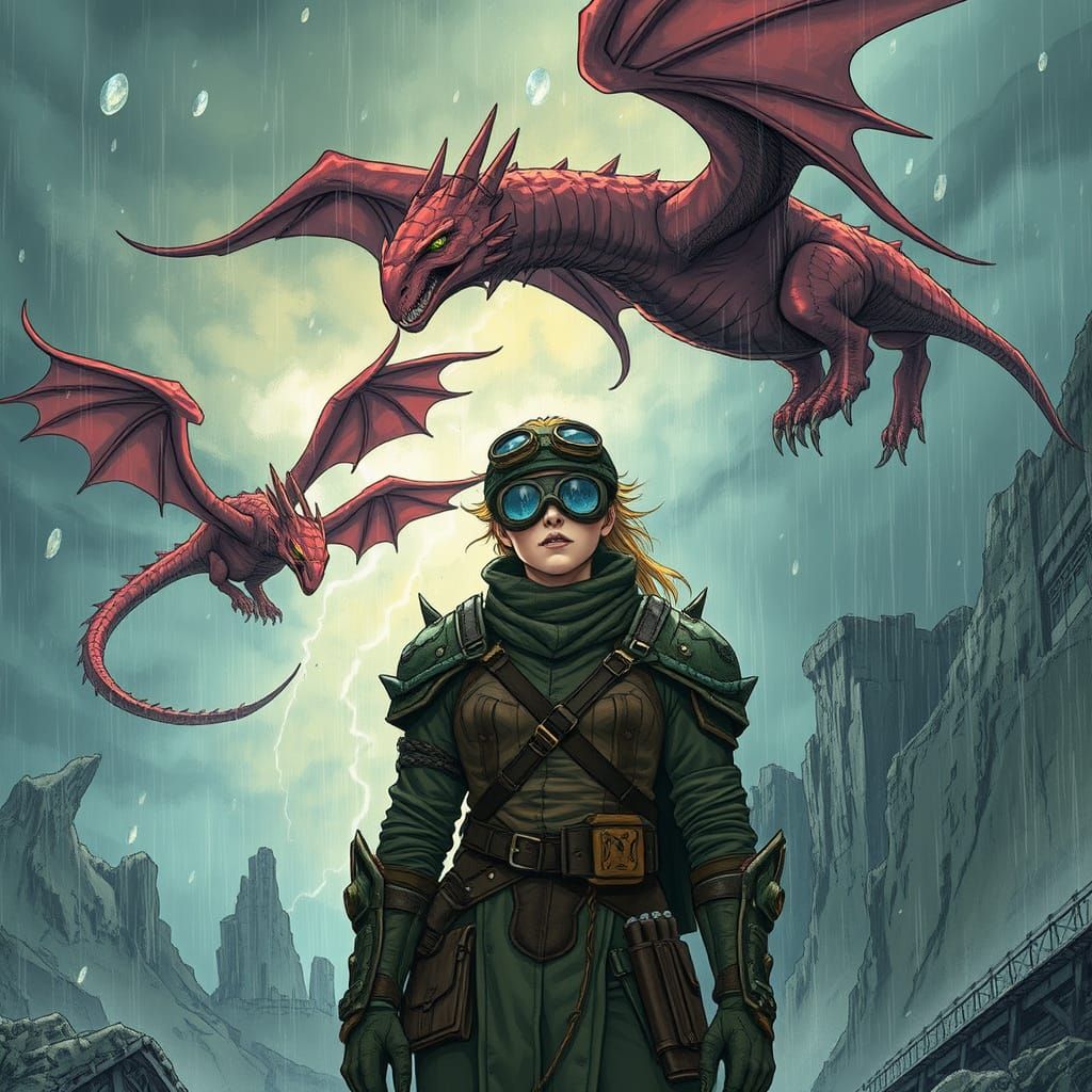 Dragons in Stormy Territory, Dark Fantasy Illustration