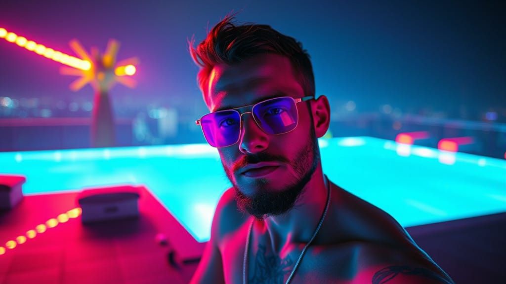 Ethereal Raver in Neon Blues and Ultraviolet Light