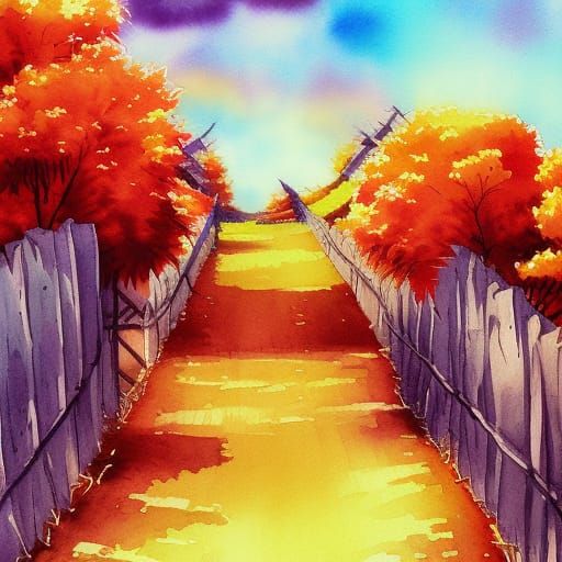 Vibrant Watercolor Pumpkin Patch Landscape in Anime Style