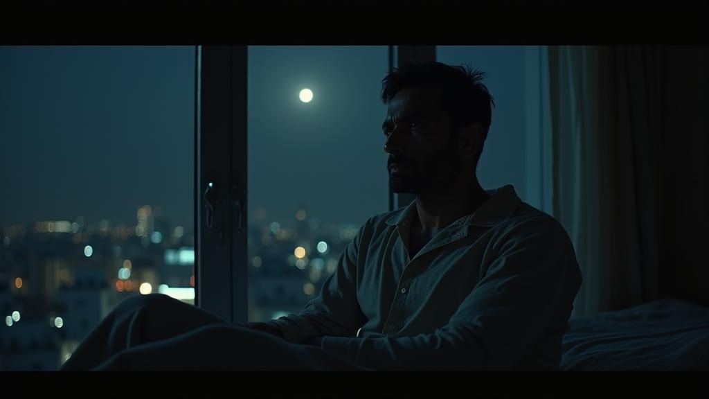 Troubled Man Awake at Night: Cinematic Still Life