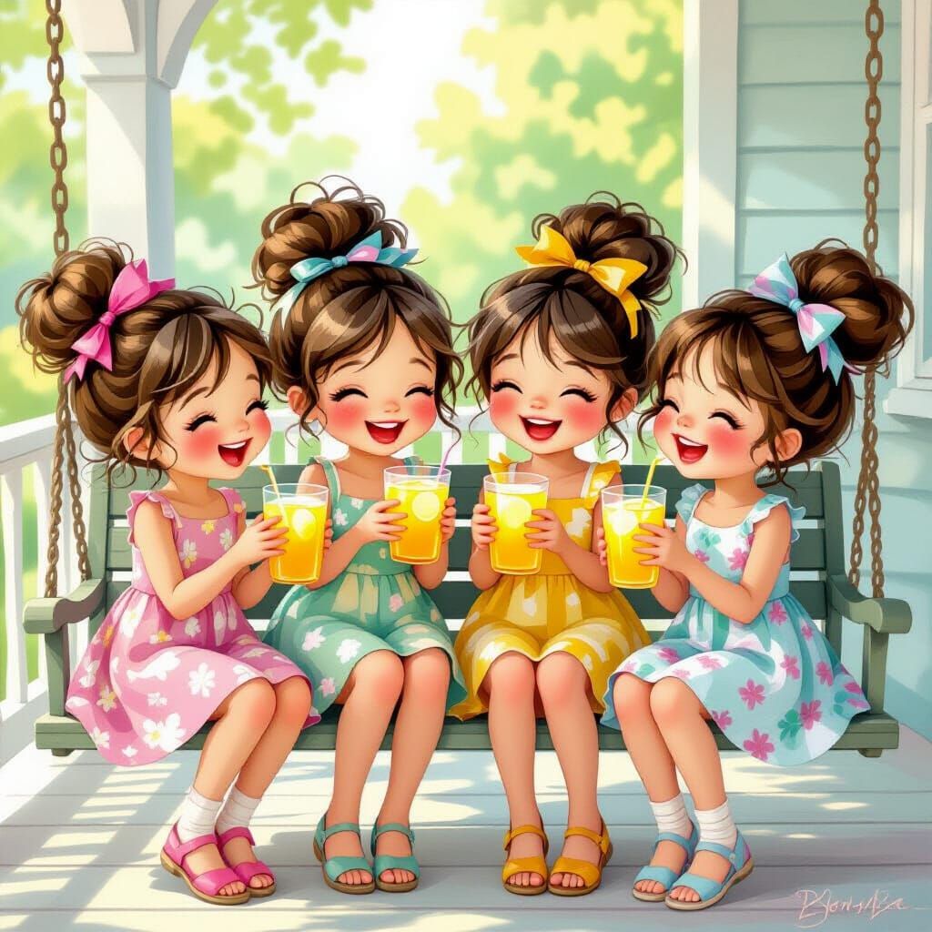 Vintage Porch Fun with Airbrushed 3D Girls