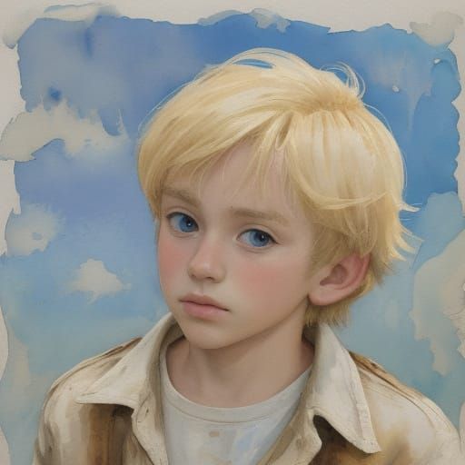 Child Portrait in Impressionist Gouache Watercolor Style