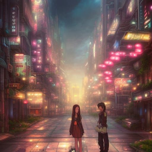 Aerith Gainsborough selling flowers at a desolated street in Midgar