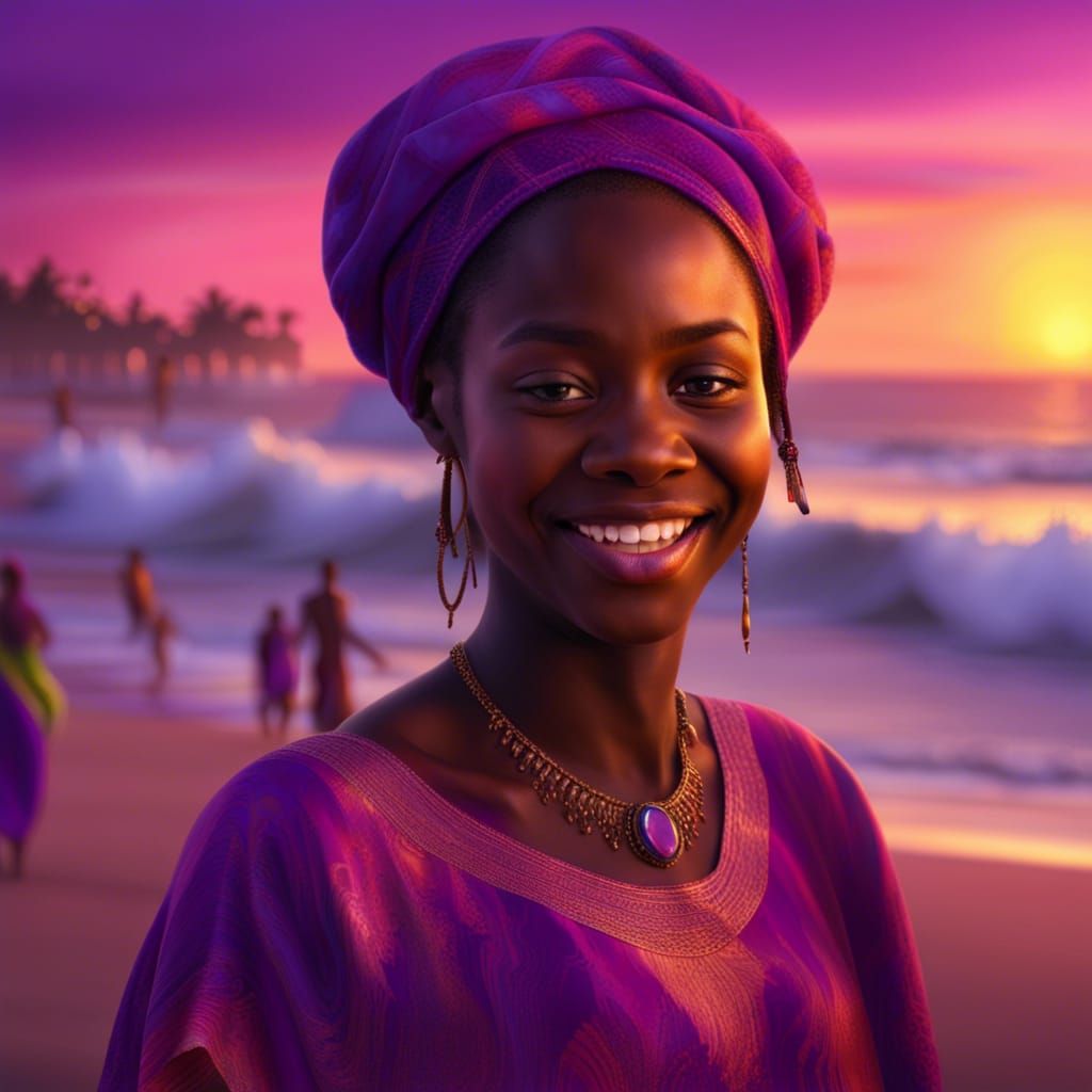 Happy Senegalese Girl at Sunset Beach
