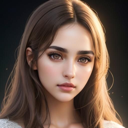 Brunette Woman with Angelic Face in Hyperrealistic Style
