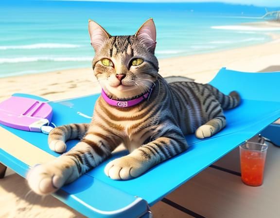 Cat's Summer Dream: A Beach Fantasy