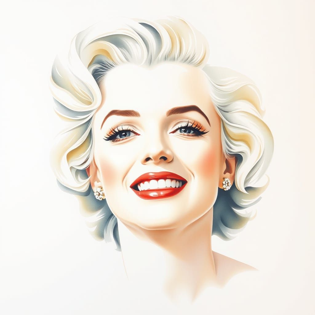 Minimalist Watercolor Portrait of Marilyn Monroe Smiling