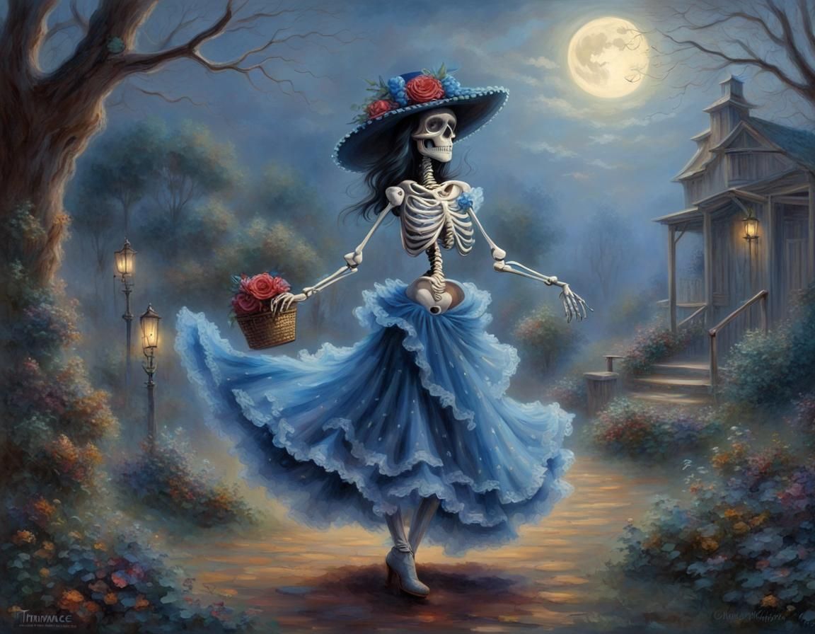 Moonlit Catrina Dance: Ethereal Fantasy Art