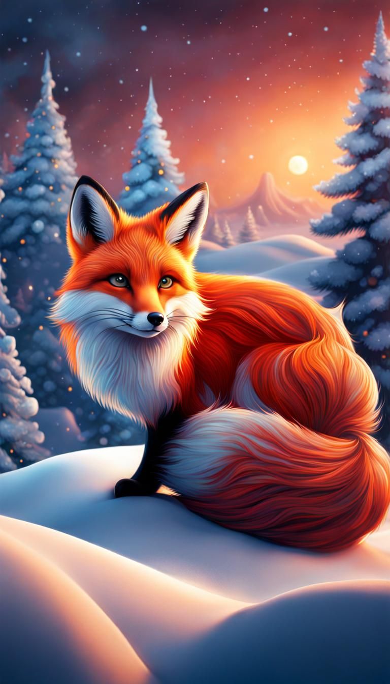 Cute Christmas Fox in Surrealist Style