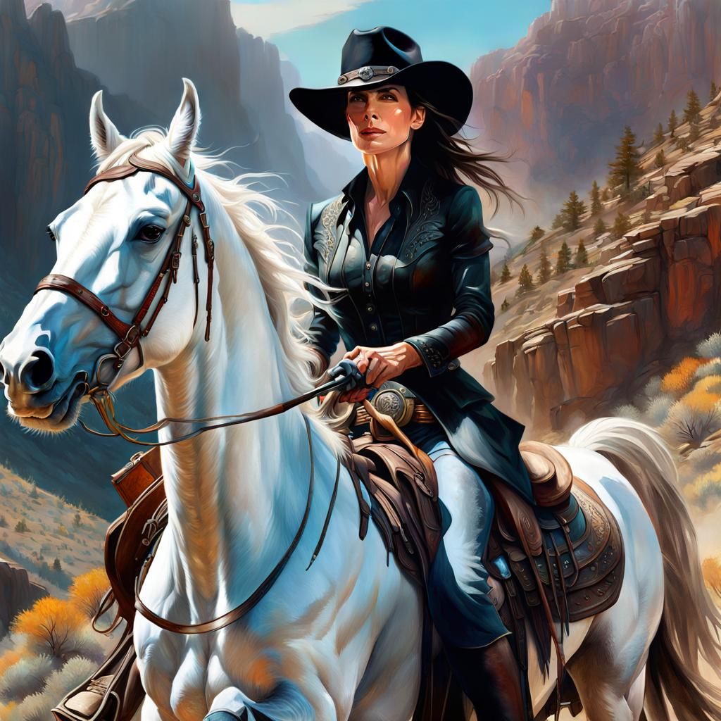 Sandra Bullock as Western Gunfighter: Oil Painting