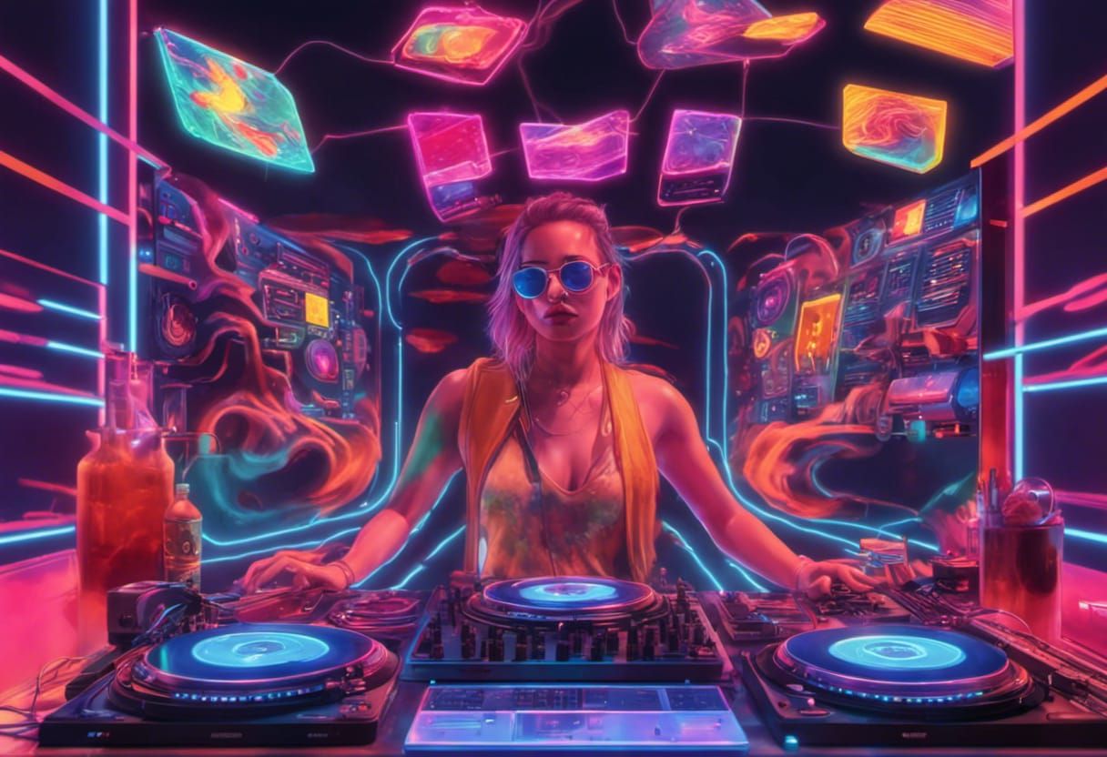 Ultra-realistic portrait SOMAFM: Groove Salad, Recently Played Songs, ScreenShot, DJ Turn-tables, Electronic equipment l...