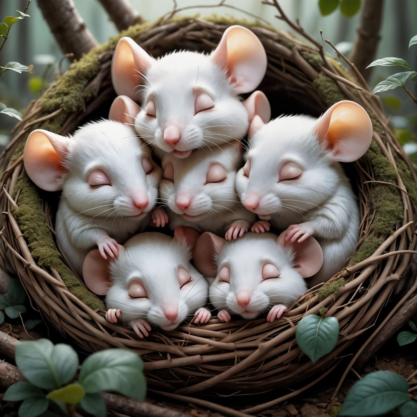 Adorable Chibi Mice Sleeping Peacefully in Nest