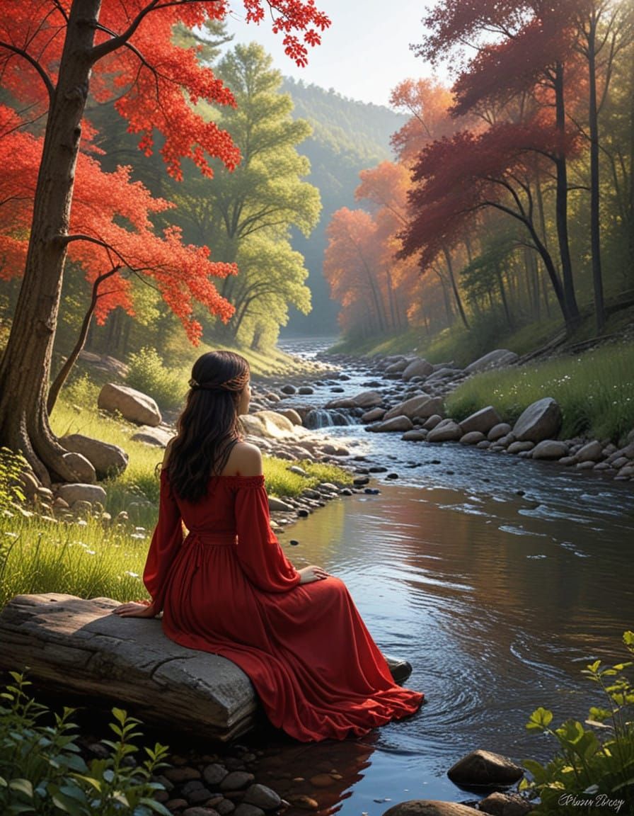 Romantic Red River Valley Landscape in a Vintage Style