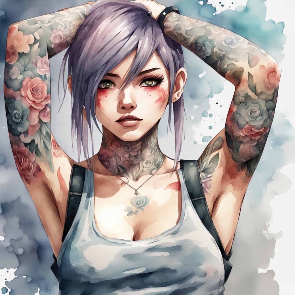 Watercolor tattoo girl