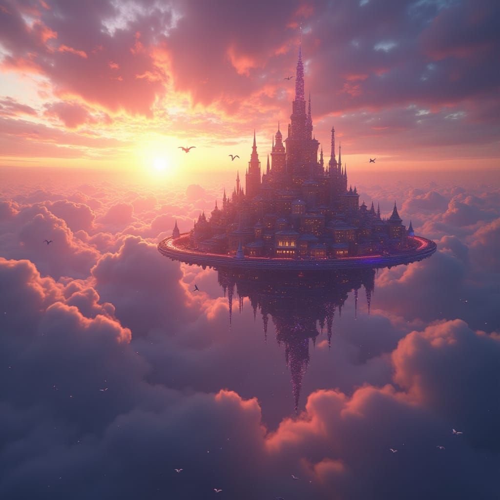 Surreal Floating City in Dark Fantasy Style