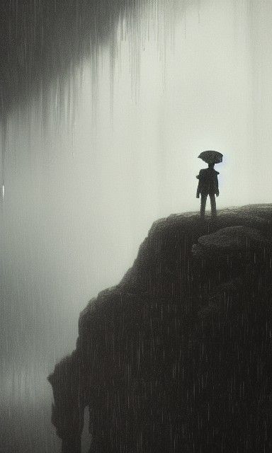 Depressive Boy in Rain: Retrofuturist Art