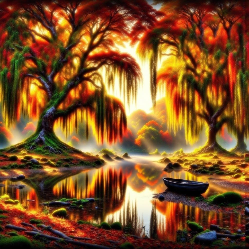 Vast Forest in Golden Light: Antique Watercolor