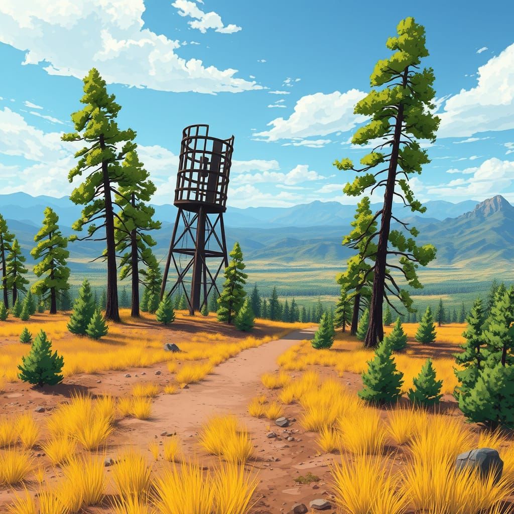 Post-Modern Landscape with Abandoned Wind Tower in Stylized ...